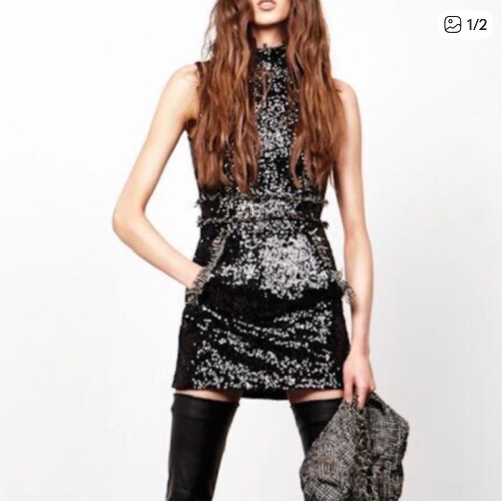 Zhivago Honey Trap 2 piecs Mini Sequins Dress with Overlay L NWT